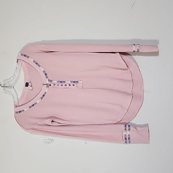 Free People We The Free Rainbow Thermal Baby Pink Top Size S - Picture 1 of 10